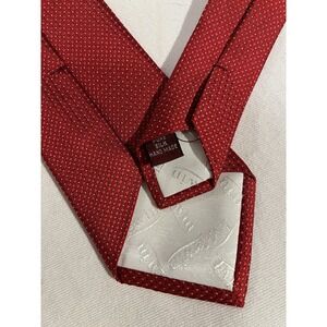 T.M. Lewin	Red Micro Geometric Woven Hand Made Skinny 100% Silk Tie Necktie